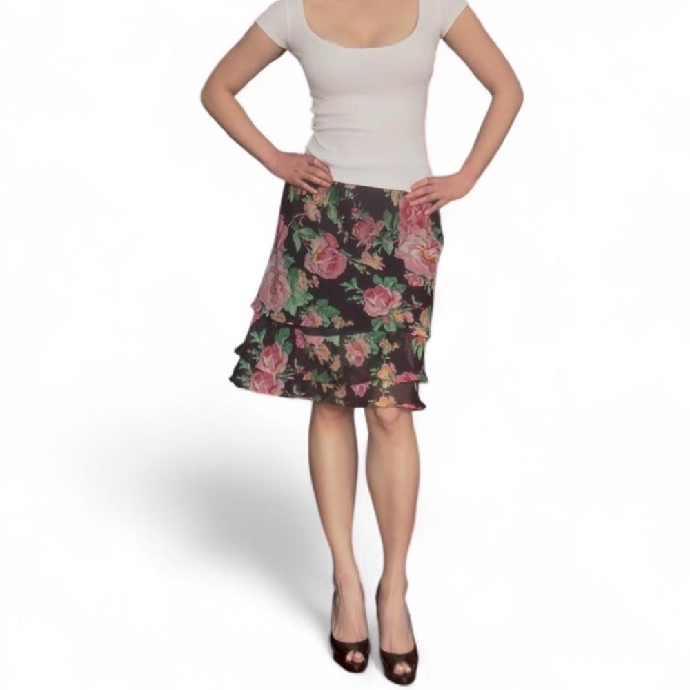 vintage ralph lauren silk skirt floral print tiered ruffle hem size 8